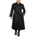 LONDON FOG Women's Single Breasted Long Trench Coat with Epaulettes and Belt, Black, Medium, Black, Medium