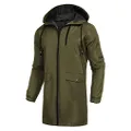 COOFANDY Men's Long Raincoat Ligtweight Rain Jacket Waterproof Outdoor Jackets with Hood, Olive Green, Large
