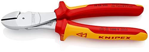 Knipex 74 06 200 SB High Leverage Diagonal Cutter Chrome Plated Insulated with Multi-Component Grips, VDE-Tested, 200 mm (Blister Packed)