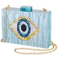 LETODE Clutch Purses for Women-Evil Eye Acrylic Clutch Glitter Purse Evening Bag Chain Shoulder Crossbody Handbags, 3-blue, Small