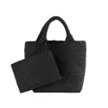 Designer Woven Tote Bag + Purse Women Neoprene Tote Handbag Fashion Large Shoulder Top-Handle Travel Bag Underarm Shopper Bag (P-Black)