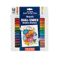 Crayola Design & Draw 12ct Dual Ended Markers & Brush Tip, Thick and Thin Lines, Two Markers in One, 24 Colors in Total, Perfect for Creative Lettering!