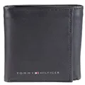 Tommy Hilfiger Men's Genuine Leather Slim Trifold Wallet with ID Window, Deep Black, One Size