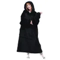 Waitu Wearable Blanket Sweatshirt Gifts for Women and Men, Super Warm and Cozy Big Blanket Hoodie, Thick Flannel Blanket with Sleeves and Giant Pocket - Black
