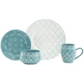 Baum-Essex - Dinnerware Sets, 16 Piece Dish Set for 4, Beautiful Home Decor Includes Dinner Plates, Salad Plates, Bowls, and Mugs (Marrakesh Turquoise)