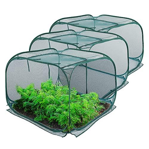 ANC POP 3 Pack Pop Up Mesh Plant Cover, Plant Protector for Raised Garden & Flower Bed, Net Cage Plant Guard for Fruits, Vegetables, Seedlings and Herbs, 8 Ground Stakes for Fixing.