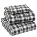 EnvioHome Bed Sheets 100% Cotton Flannel Sheet and Pillowcase Set Cozy and Warm Bedding Sheet Set - 3 Piece - Single, Grey Plaid