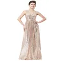 Kate Kasin Women Sequin Bridesmaid Dress Sleeveless Maxi Evening Prom Dresses, Rose Gold, 10