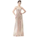 Kate Kasin Women Sequin Bridesmaid Dress Sleeveless Maxi Evening Prom Dresses, Rose Gold, 10