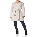 Calvin Klein Women's Double Breasted Belted Rain Jacket with Removable Hood, Oyster, Large