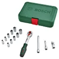 Bosch 14 Piece Ratchet / ¼ Inch Socket Set (High Quality and Versatile Socket Set for Numerous DIY Tasks, Ergonomic Handle with Soft Grip, Magnetic Bit Holder)