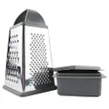 Tovolo 61-27299 Box Grater, Stainless Steel with 4 Sides Best for Parmesan Cheese, Vegetables, Ginger, Nuts with Detachable Storage Container One Charcoal