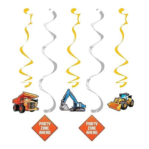 Creative Converting Big Dig Construction Dizzy Danglers Hanging Swirls, 5 Pieces