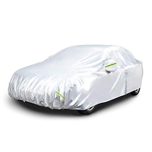 Amazon Basics Silver Weatherproof Car Cover - PEVA with Cotton, Sedans up to 4.06 M