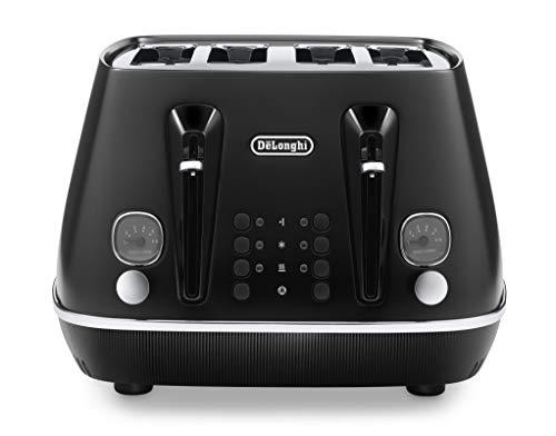 De'Longhi Distinta Moments 4 Slice Toaster CTIN4003BK, Dual Control Panel, Extra-lift, Removable Crumb Trays, 6 Browning Levels, Black
