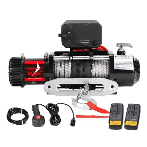 FieryRed 17500LBS 12V Electric Winch Kit with Synthetic Rope - Wired Wireless Remote Control Offroad Recovery for 4x4 Truck Trailer 4WD