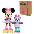 Just Play Disney Junior Minnie Mouse Roller-Skating Party Minnie Mouse, Interactive Light Up Feature Plush with Talking, Singing, and Moving, Includes a Roller-Skating Panda, by