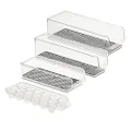 Spectrum Diversified Hexa Set of 4 3 Stackable Refrigerator Bins Storage Tray for Fridge Organization of Fruit, Vegetables, Produce, Eggs, Clear