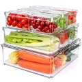 YKIOKE 10 Pack Refrigerator Pantry Organizer Bins, Stackable Fridge Bins with Lids, Clear Plastic Food Storage for Kitchen, Countertops, Cabinets, Fridge, Drinks, Fruits, Vegetable, Cereals