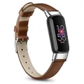Fintie Bands Compatible with Fitbit Luxe, Soft Genuine Leather Replacement Strap Wrist Band (Brown)