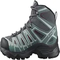 Salomon X Ultra Pioneer Mid CSWP Hiking Boots Womens, Ebony/Stormy Weather/Wine Tasting, 8.5