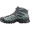Salomon X Ultra Pioneer Mid CSWP Hiking Boots Womens, Ebony/Stormy Weather/Wine Tasting, 8.5
