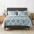 Amazon Basics 7-Piece Lightweight Microfiber Bed-In-A-Bag Comforter Bedding Set - Full/Queen, Dusty Blue Trellis