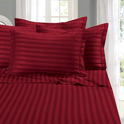 Elegant Comfort Best, Softest, Coziest 6-Piece Sheet Sets! - 1500 Thread Count Egyptian Quality Luxurious Wrinkle Resistant 6-Piece Damask Stripe Bed Sheet Set, Double Burgundy