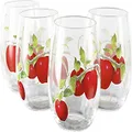 Corelle Coordinates Reston Lloyd Harvest Apple Collection by Sandy Clough, 16 oz Stemless Wine Glass Set of 4, Clear