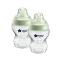 Tommee Tippee Closer to Nature Newborn Baby Bottles, Slow Flow Breast-Like Teat with Anti-Colic Valve, 260ml, Pack of 2, 0 Months+