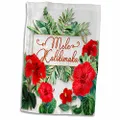 3dRose Towel, Mele Kalikimaka Hawaiian Christmas Typography Red Hibiscus Flowers