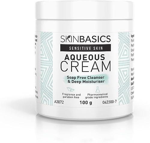 SKIN BASICS Aqueous Cream BP Jar 100g - Gentle Soap Free Cleanser Wash - Clinically Tested, Non-Irritating, Hypoallergenic Deep Moisturiser for Dry & Sensitive Skin