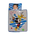 Disney Mickey Mouse Clubhouse Buddies Padded Toddler Nap Mat with Built in Pillow, Fleece Blanket, & Name Label for Daycare, Kindergarten or Travel, Grey, Blue, Yellow, Red
