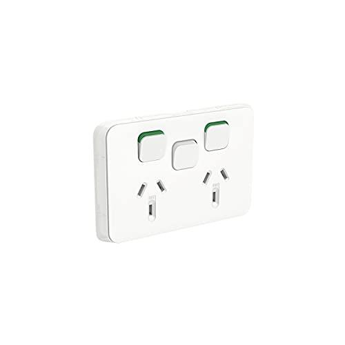 Schneider Electric Clipsal 10A 250V Horizontal Mount Double Switch Power Point with Extra Switch