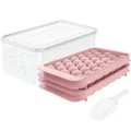 Round Ice Cube Tray with Lid Ice Ball Maker Mold for Freezer with Container Mini Circle Ice Cube Tray Making 66PCS Sphere Ice Chilling Cocktail Whiskey Tea Coffee(2 Pink Trays 1 ice Bucket & Scoop)