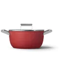 Smeg Cookware 50's Style Non-Stick Casserole Dish with Lid, 5-Quart (Red)