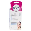 Veet Pure Face Hair Removal Cold Wax Strips Sensitive Skin, 20 Pack + 4 Perfect Finish Wipes