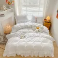 MOOWOO Chic Ruffle Lace Polyester Duvet Cover Set -Girl White Bedding-2 Piece Twin Duvet Cover with Zipper Closure -Ultra Soft and Light Weight(White, Twin)