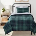 Amazon Basics Lightweight Microfiber Bed-in-a-Bag Comforter 5-Piece Bedding Set, Twin/Twin XL, Green and Navy Plaid