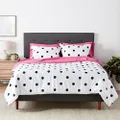 Amazon Basics Lightweight Microfiber Bed-in-a-Bag Comforter 7-Piece Bedding Set, Full/Queen, White and Black Polka Dot