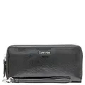 Calvin Klein Key Item Saffiano Continental Zip Around Wallet with Wristlet Strap, Pure Black, One Size