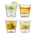 True Rocks Cocktail Recipes for Old Fashioned, Mojito, Mint Julep & Caipirinha-Unique Mixed Drink Glasses 8.5oz Set of 4, Clear