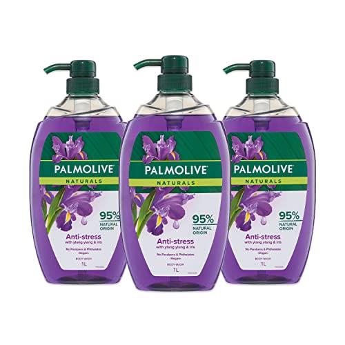 Palmolive Naturals Body Wash 3L (3x1L), Anti-Stress with Ylang Ylang and Iris, Soap Free Shower Gel, No Parabens or Phthalates