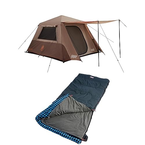 Coleman Instant Up Camping Tent (4 Person), Sleeping Bag C-5 (Navy Blue) Bundle