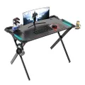 Eureka Ergonomic X1-S Gaming Computer Desk with Led Lights, Large Carbon Fiber Surface Cup Holder and Headphone Hook - Black