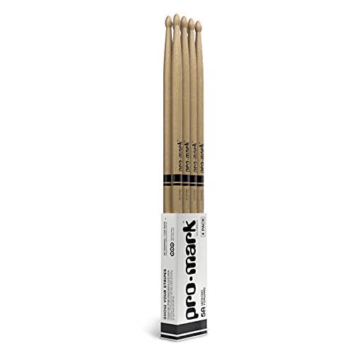 ProMark Drum Sticks - Classic Forward Hickory 5A Drumsticks - Drum Sticks Set - Drum Accessories - Wood Drumsticks for Adults & Youth - Oval Wood Tip - Buy 3 Pairs Get 1 Free