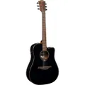 Lag T118DCEBK Tramontane 118 Dreadnought Acoustic Electric Guitar with Pickup, Black Solid Engelmann Top