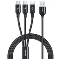 Pisen 3-in-1 USB-A to Lightning + USB-C + Micro-USB Aluminum Alloy Braided Charging Cable, 1.2 Meter