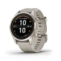 Garmin Fenix 7S Pro Sapphire Solar, Soft Gold Stainless Steel with Light Sand Silicone Band,