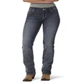 Wrangler Women's Premium Patch Mae Boot Cut Jean-Sits Above Hip, Dark Indigo, 3x32
